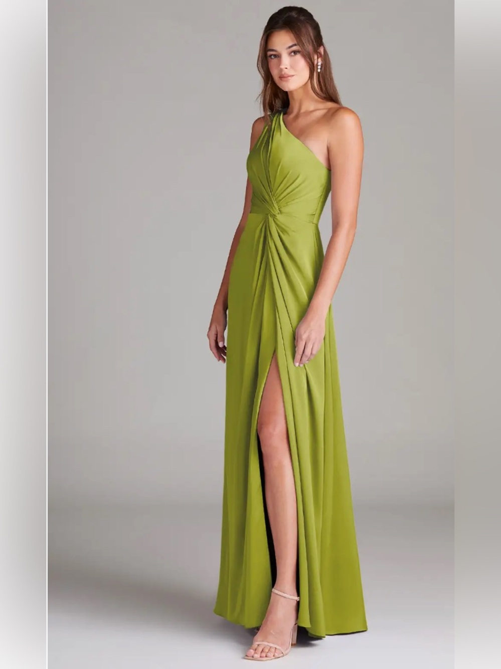 Azazie Brooke Stretch Satin Lemongrass Bridesmaid Dress NWT